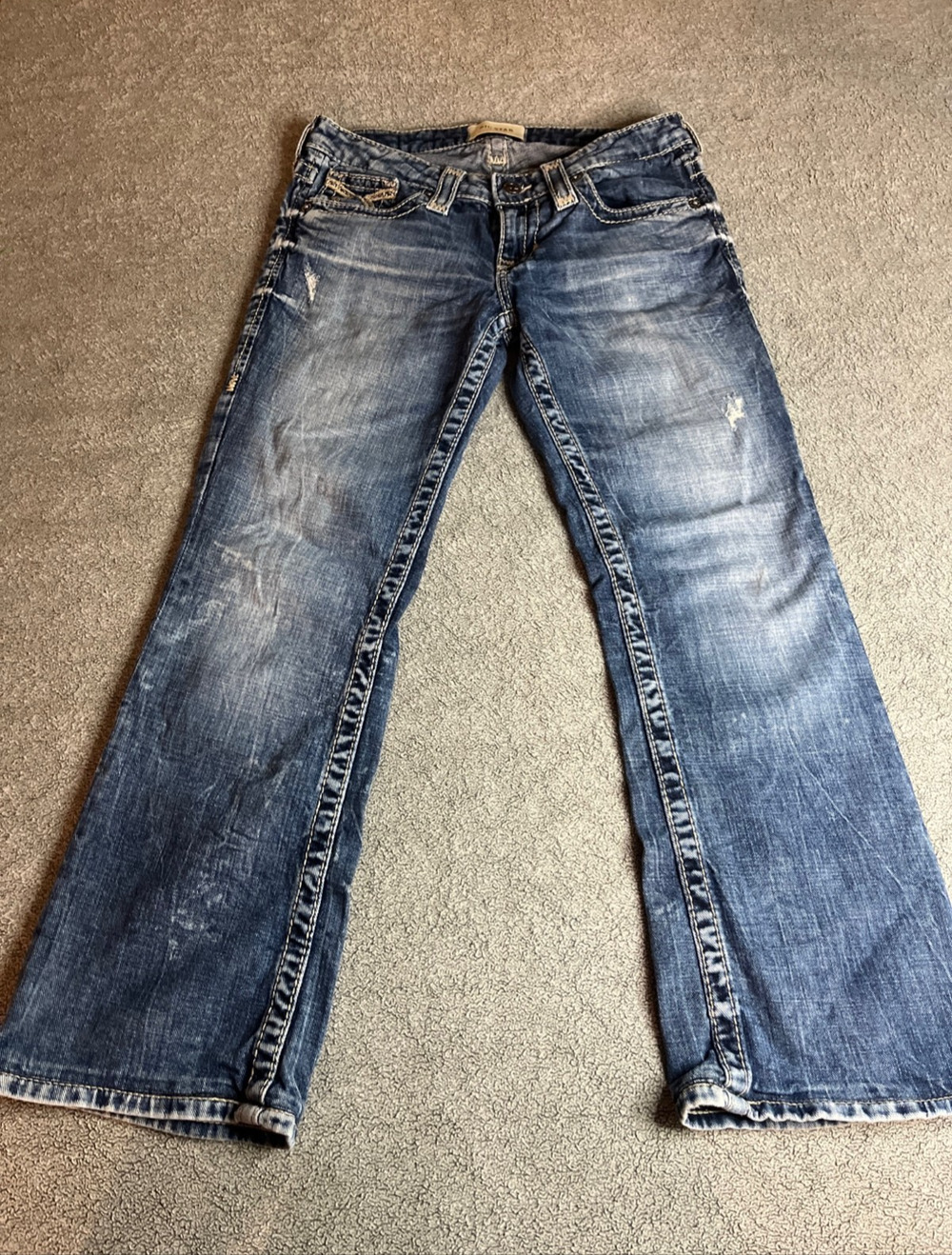 Big Star Liv BootCut Distressed Womens Jeans Low Rise 27 Regular B212